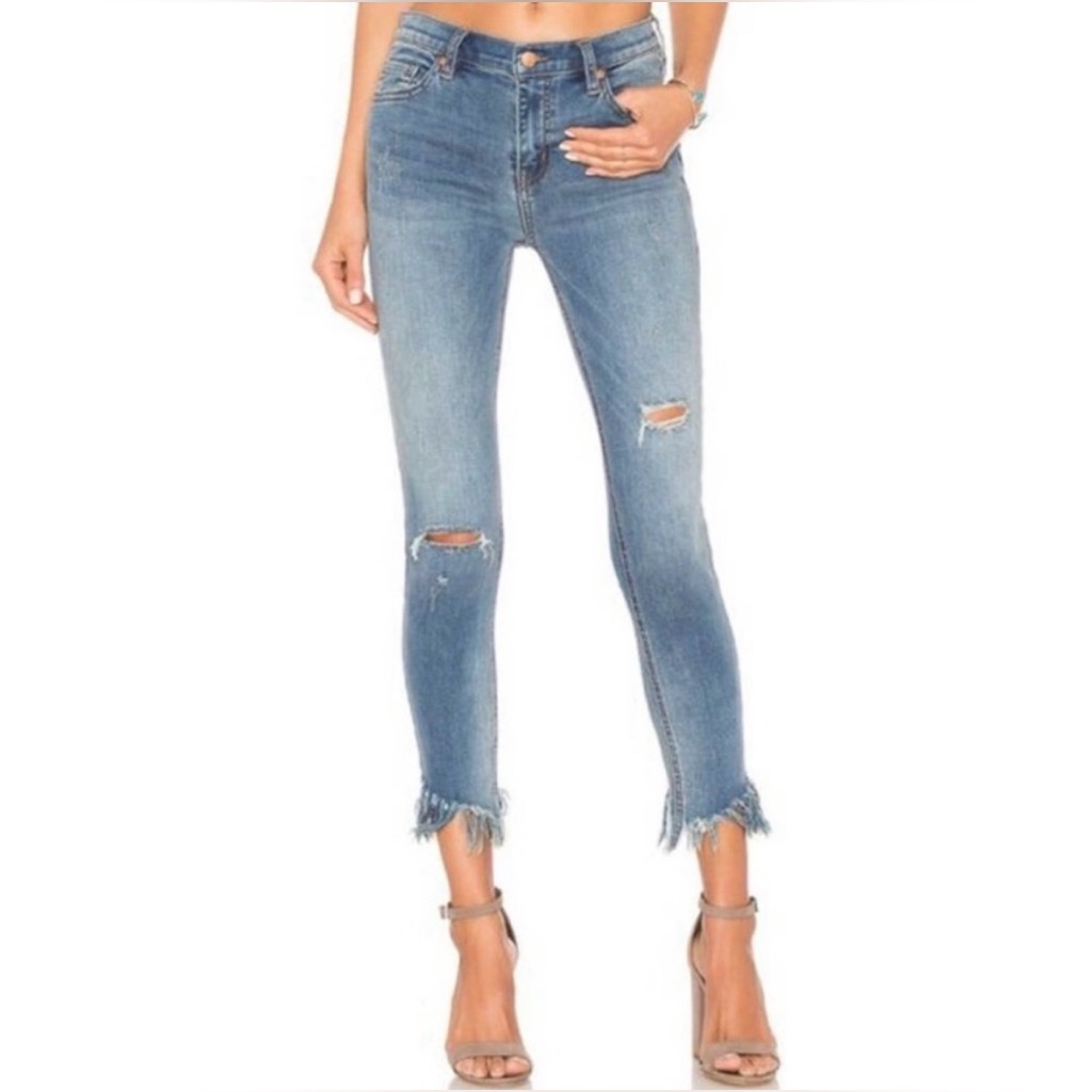 Free People Great Heights Frayed Skinny Jeans Sz 25